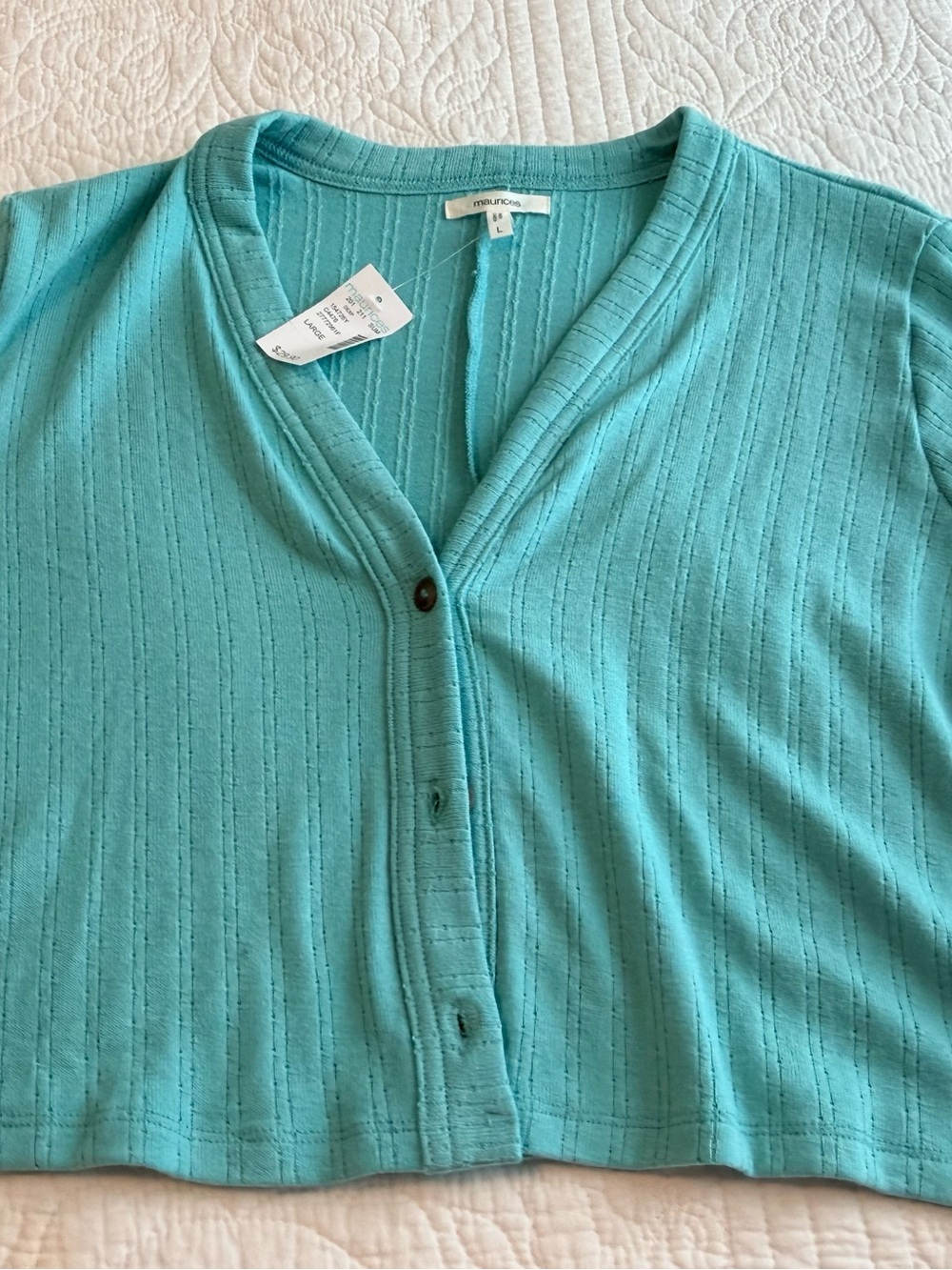 NWT Maurices Aqua Ribbed Button-Up Cardigan
